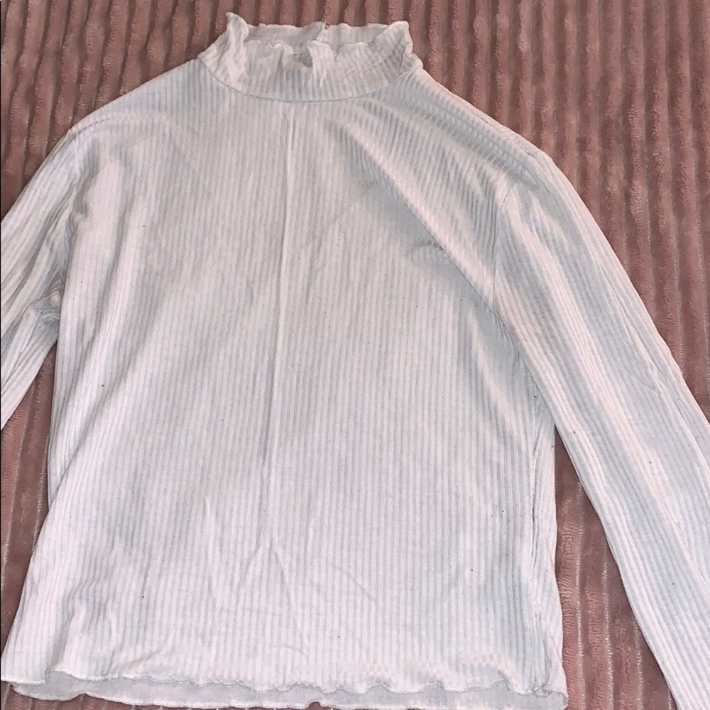 ruffled cropped white turtleneck